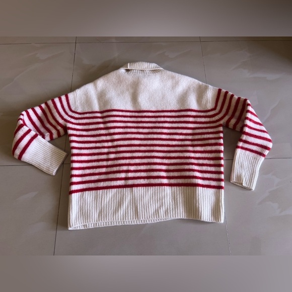 ZARA Turtleneck Ribbed Knit Wool Sweater Striped Red size S - Picture 4 of 16